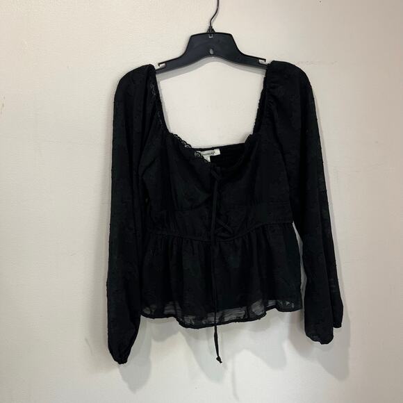 Francesca’s Hillary Lace Corset Long Sleeve Peplum Black Blouse NWT Sz S - Picture 3 of 10